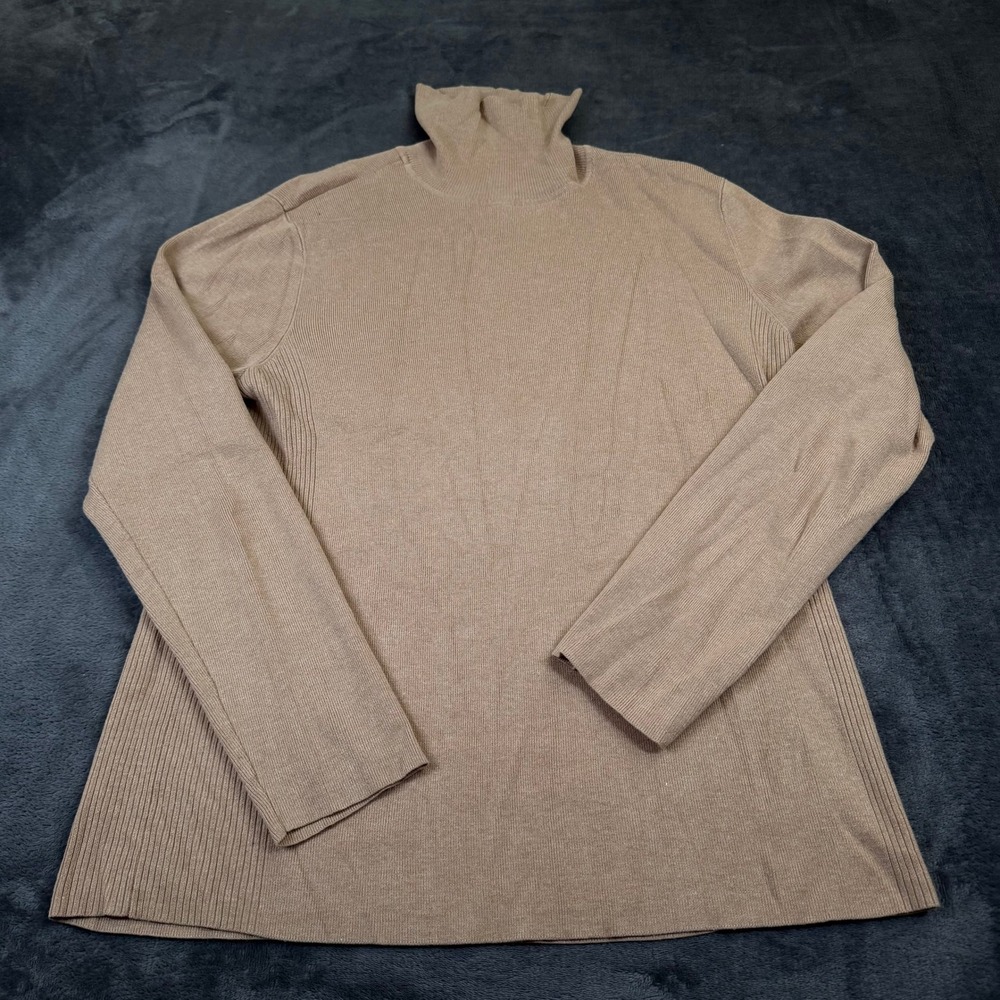 Chico's Ribbed Turtleneck Sweater Womens size 3 Tan Long Sleeve Pullover‎